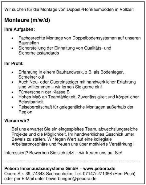 Stellenanzeige Monteure